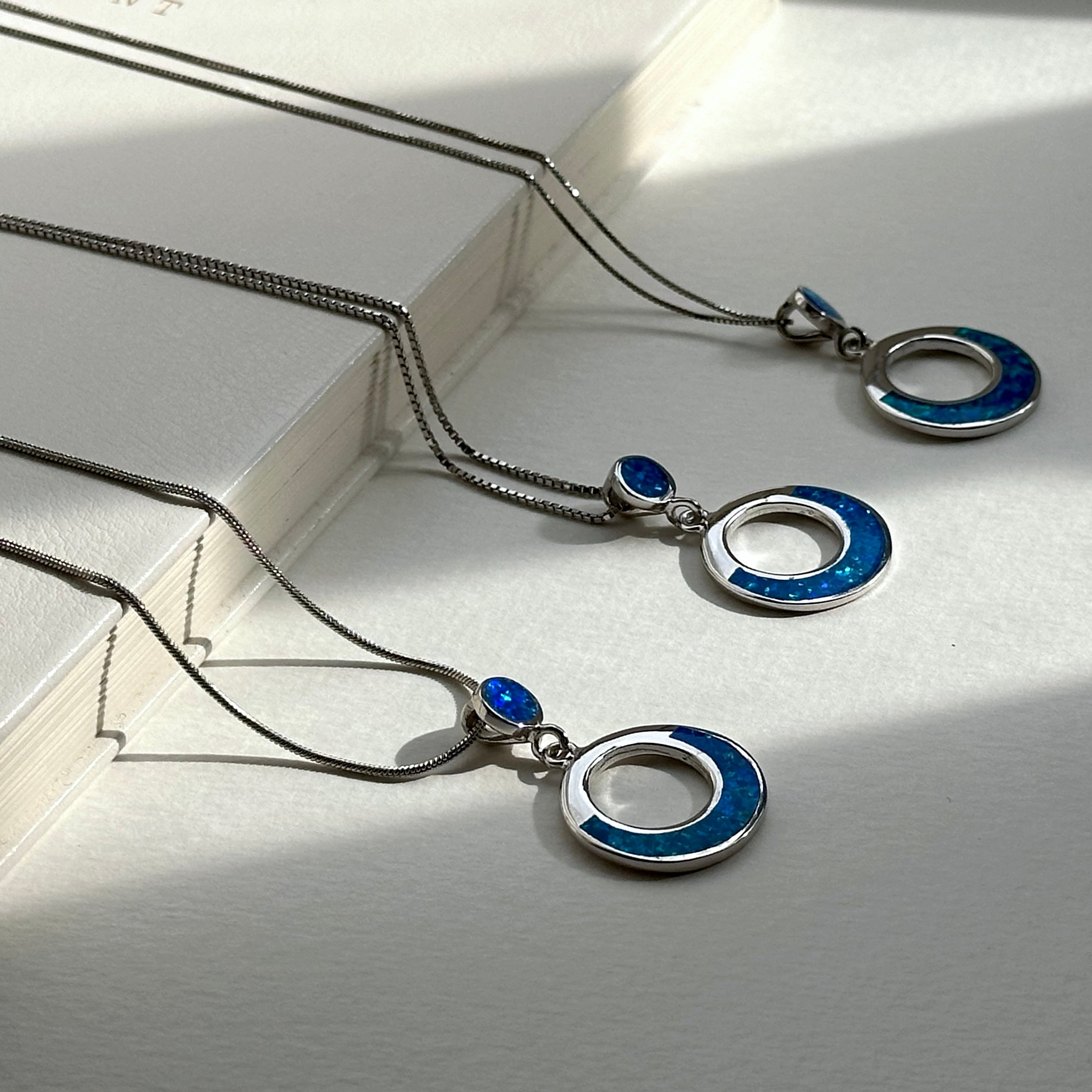 N12 [Sun and Moon Simple Silver Jewelry] Opal 925 Sun and Moon Necklace