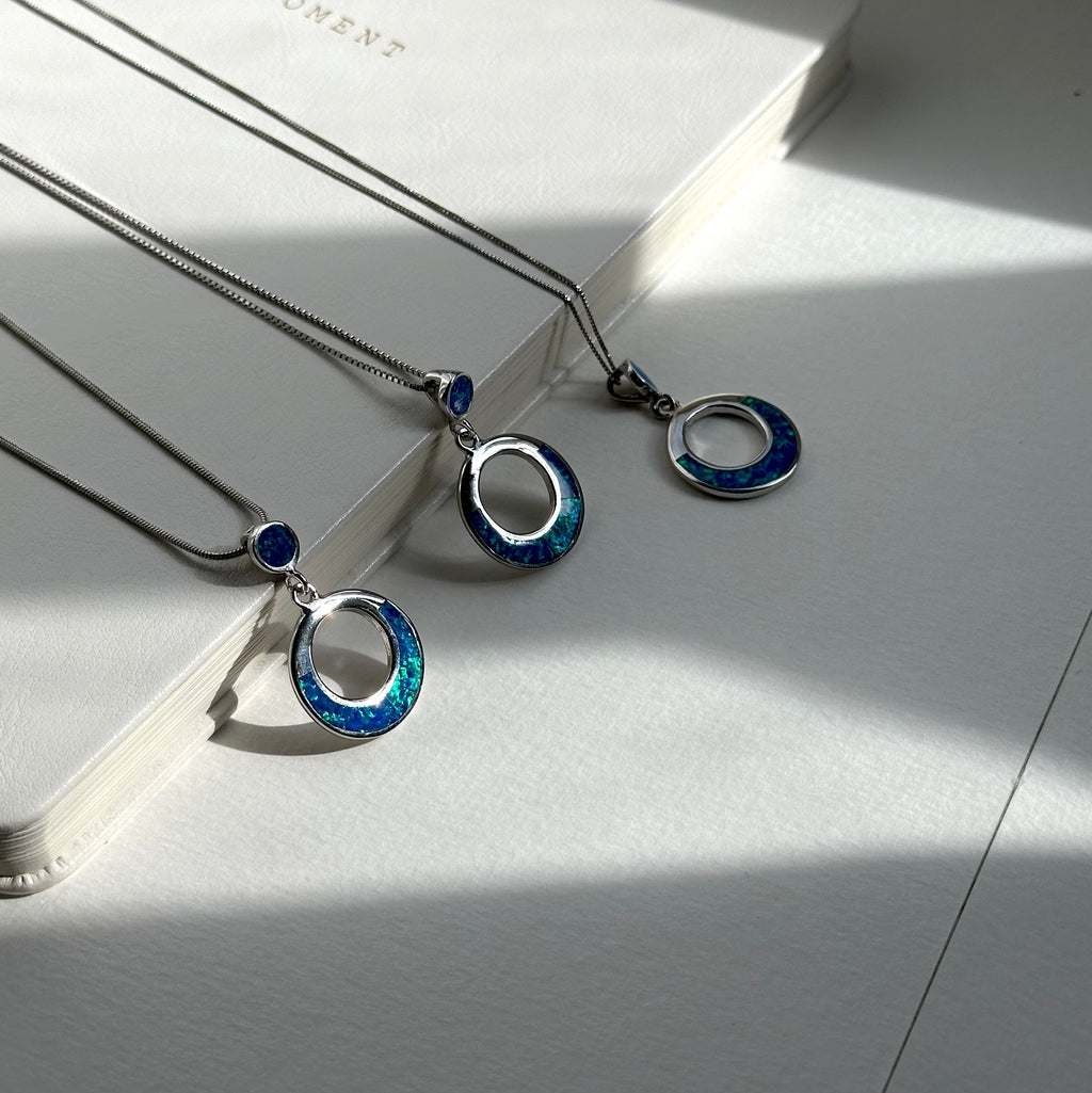 N12 [Sun and Moon Simple Silver Jewelry] Opal 925 Sun and Moon Necklace