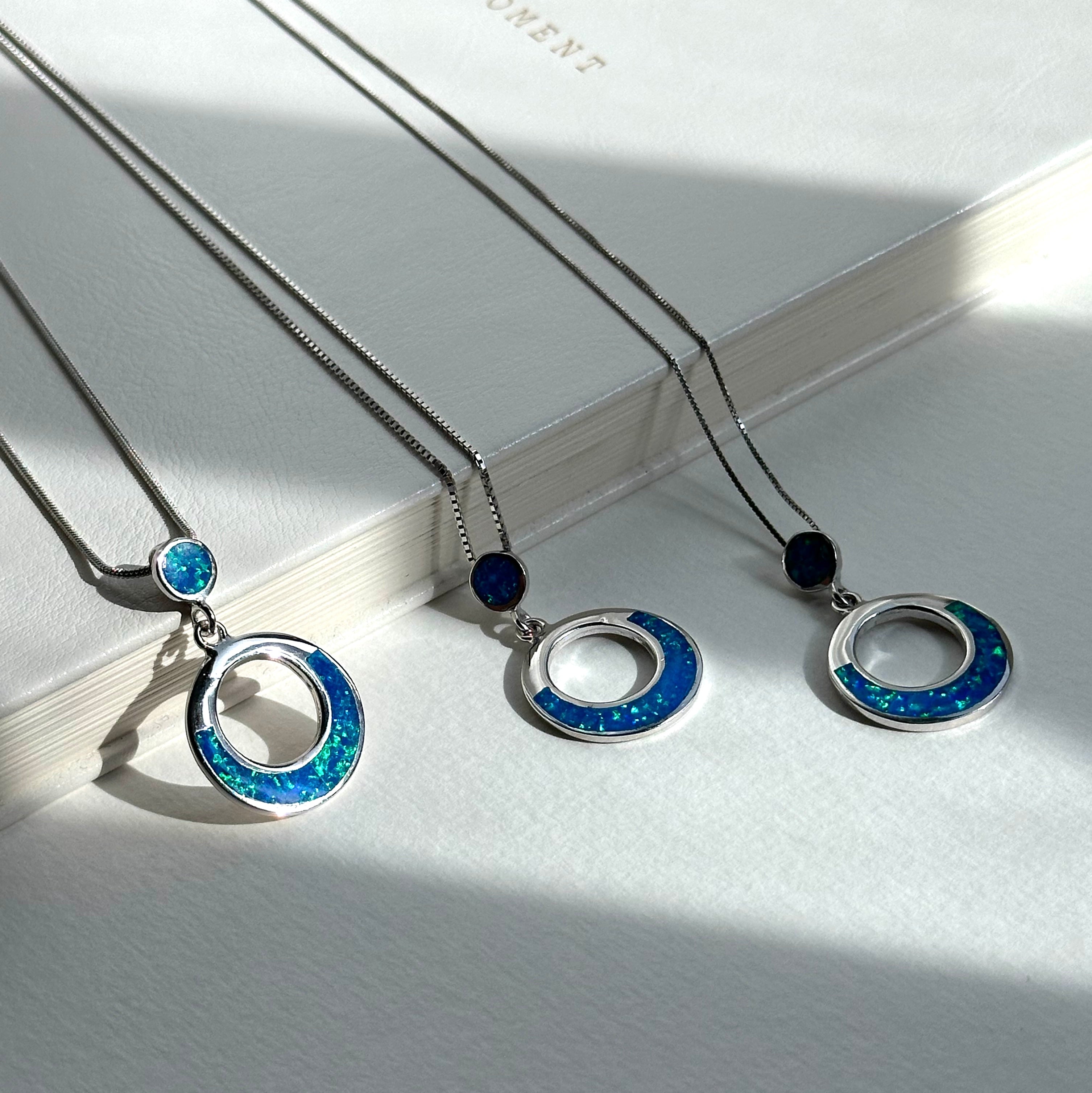 N12 [Sun and Moon Simple Silver Jewelry] Opal 925 Sun and Moon Necklace