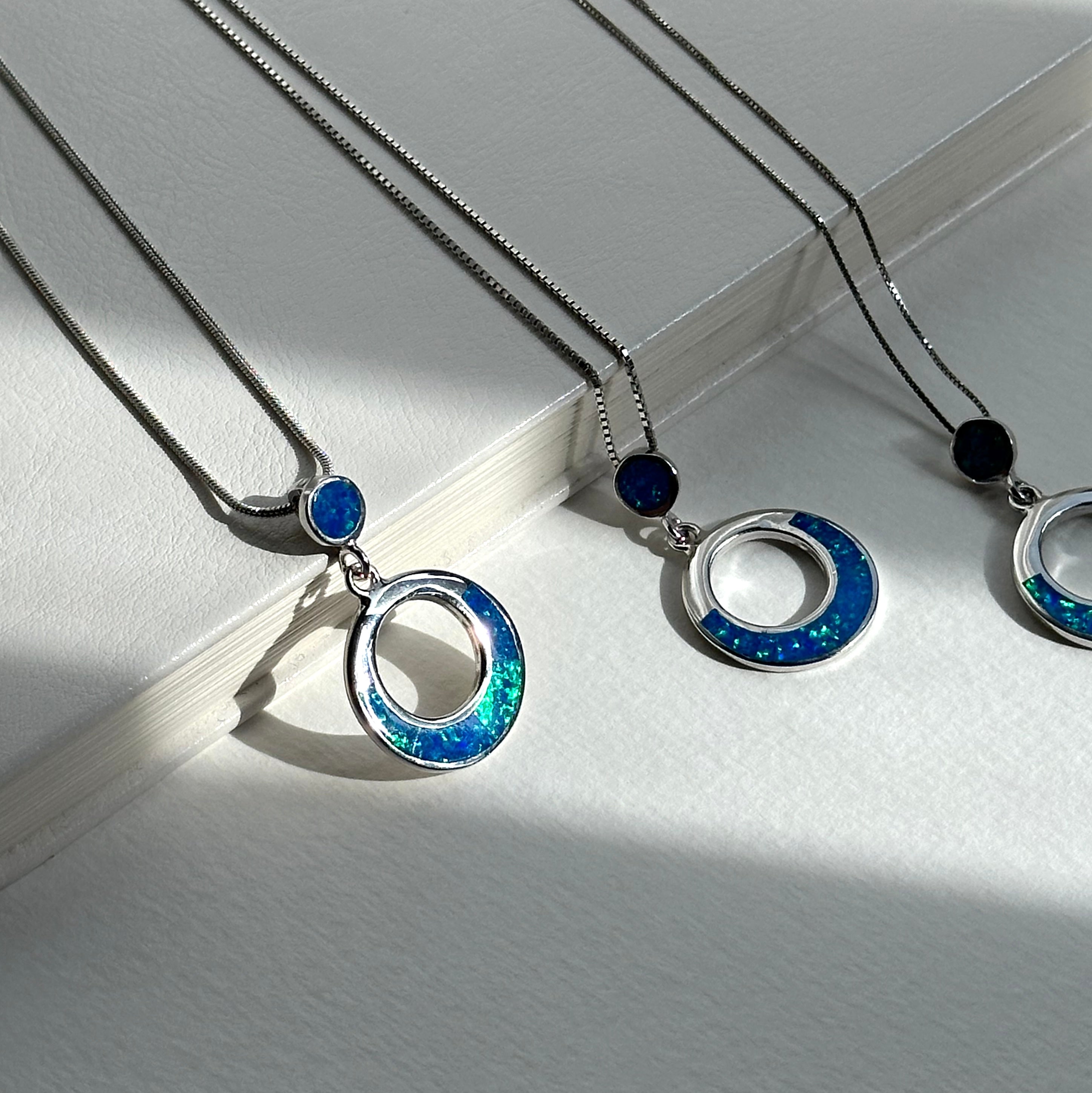 N12 [Sun and Moon Simple Silver Jewelry] Opal 925 Sun and Moon Necklace