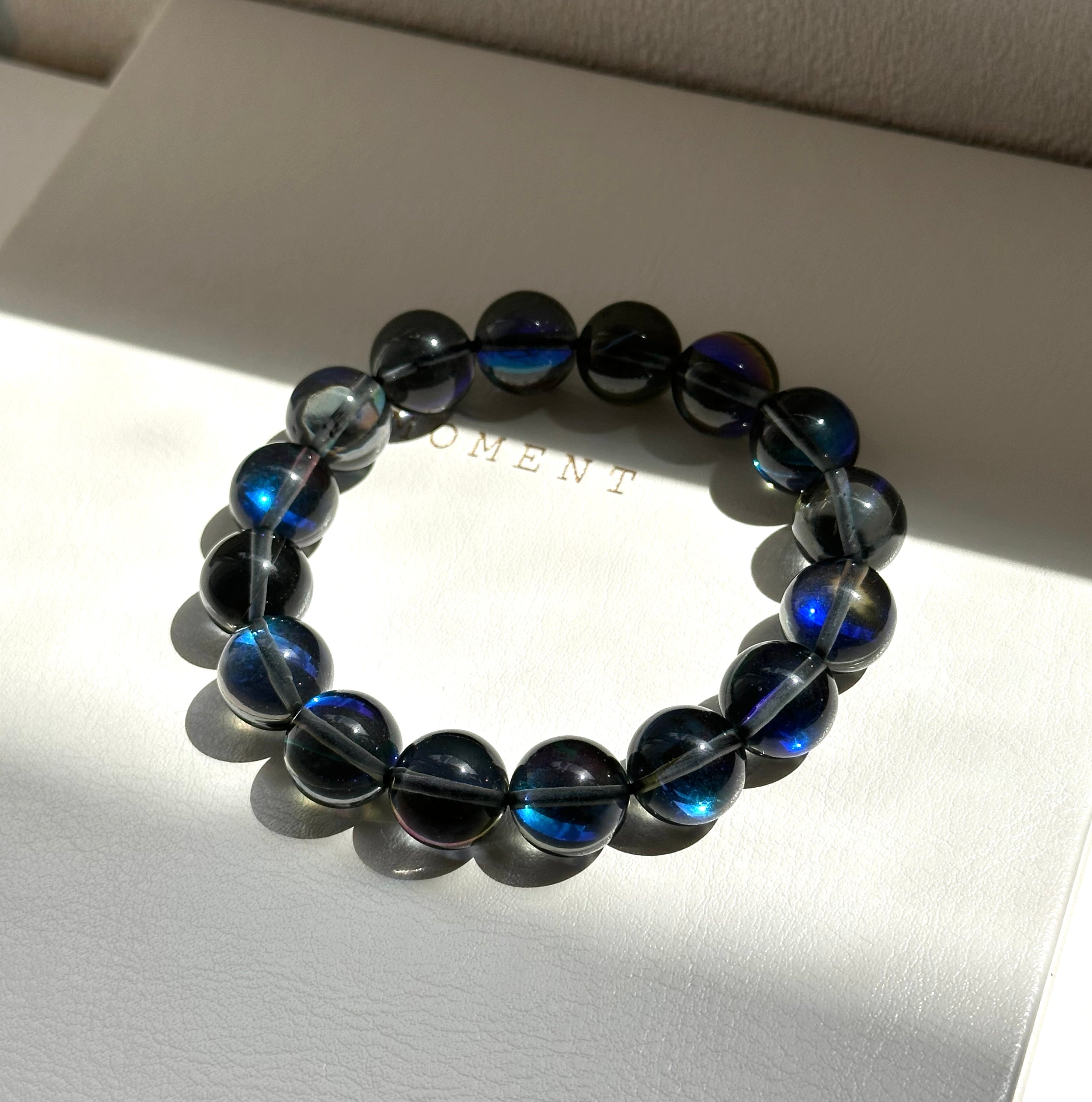 B56【暗藍月琉璃】暗月亮琉璃石純珠手鏈手串