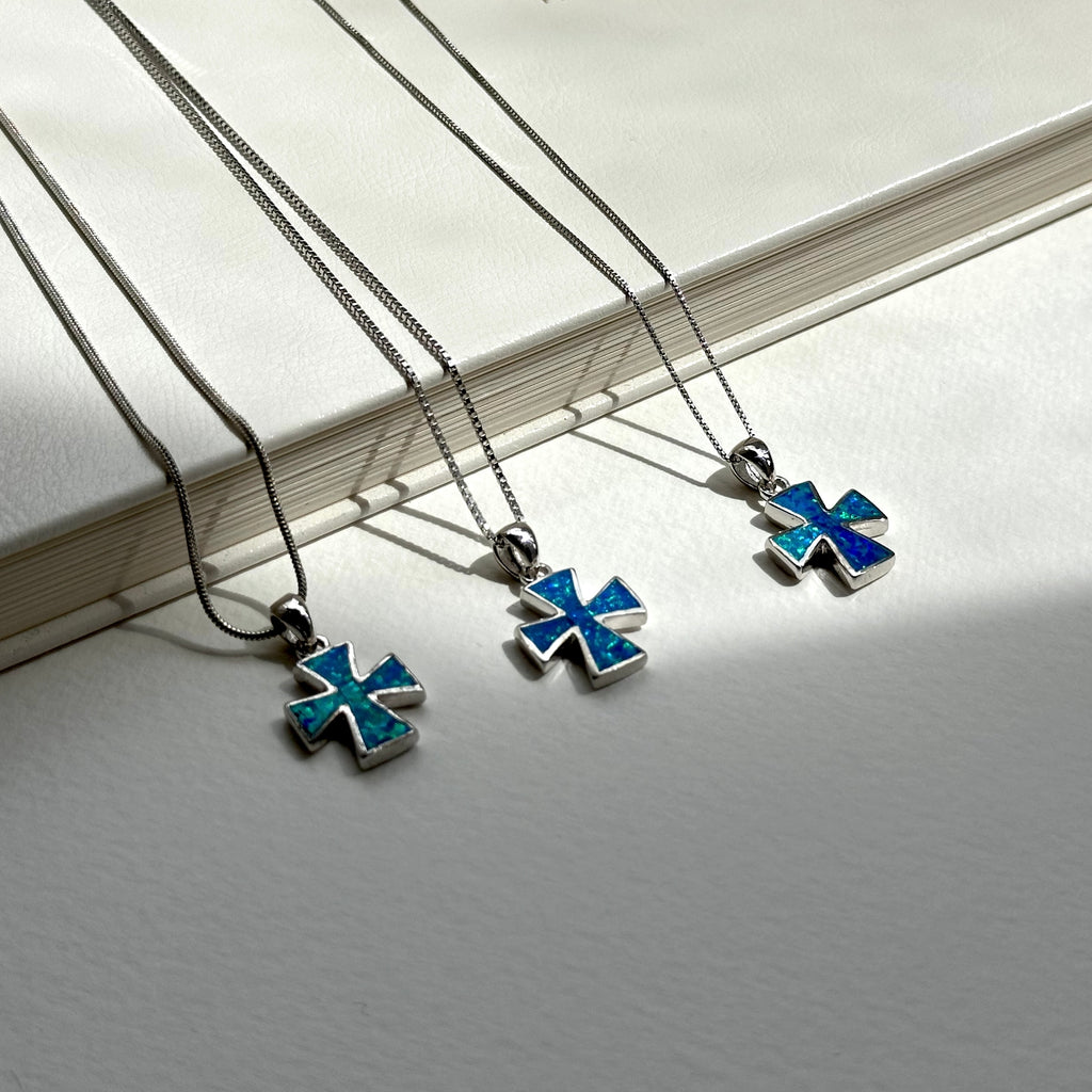 N13 [Simple silver jewelry with cross pattern] Opal 925 cross necklace