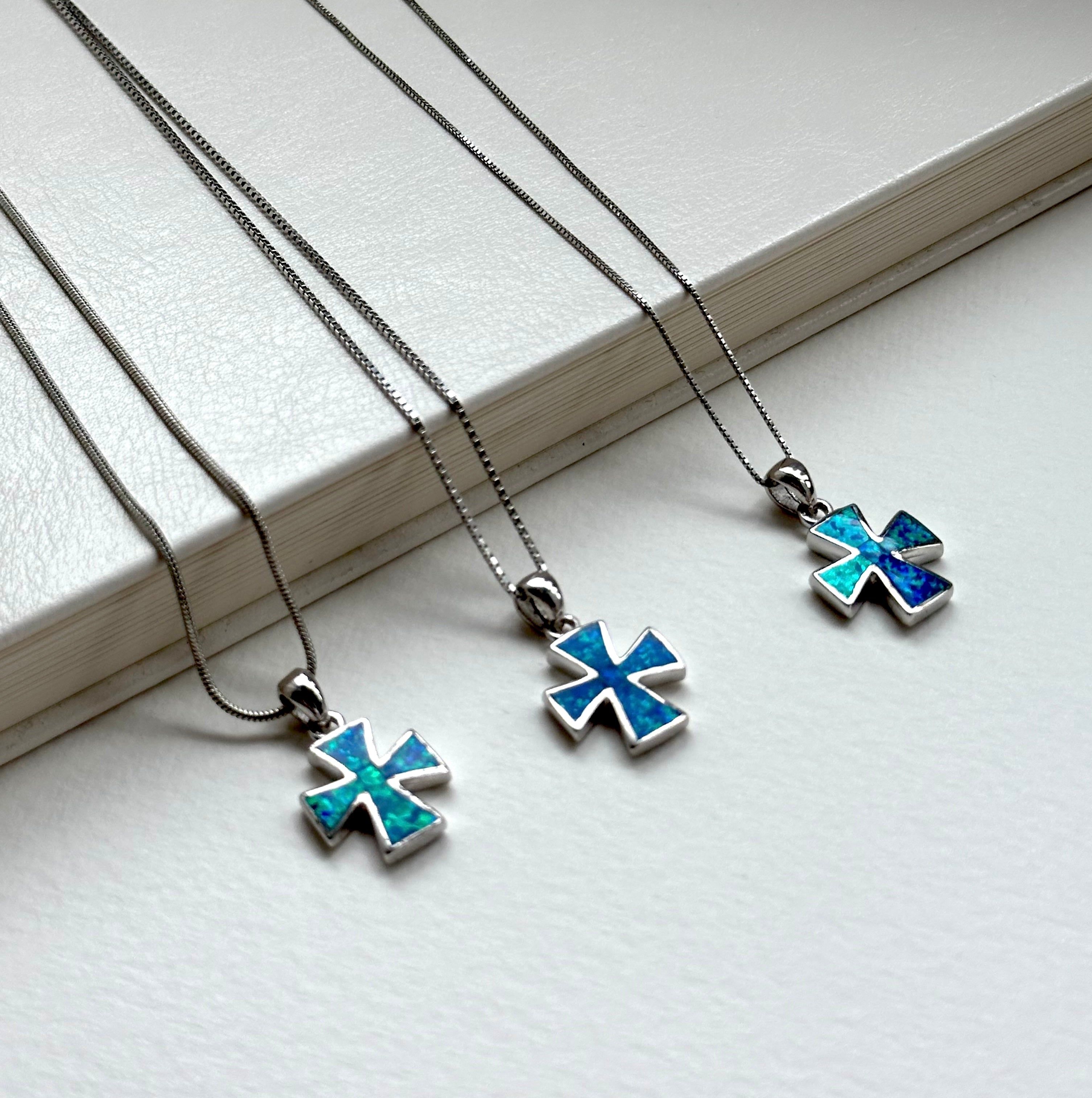 N13 [Simple silver jewelry with cross pattern] Opal 925 cross necklace