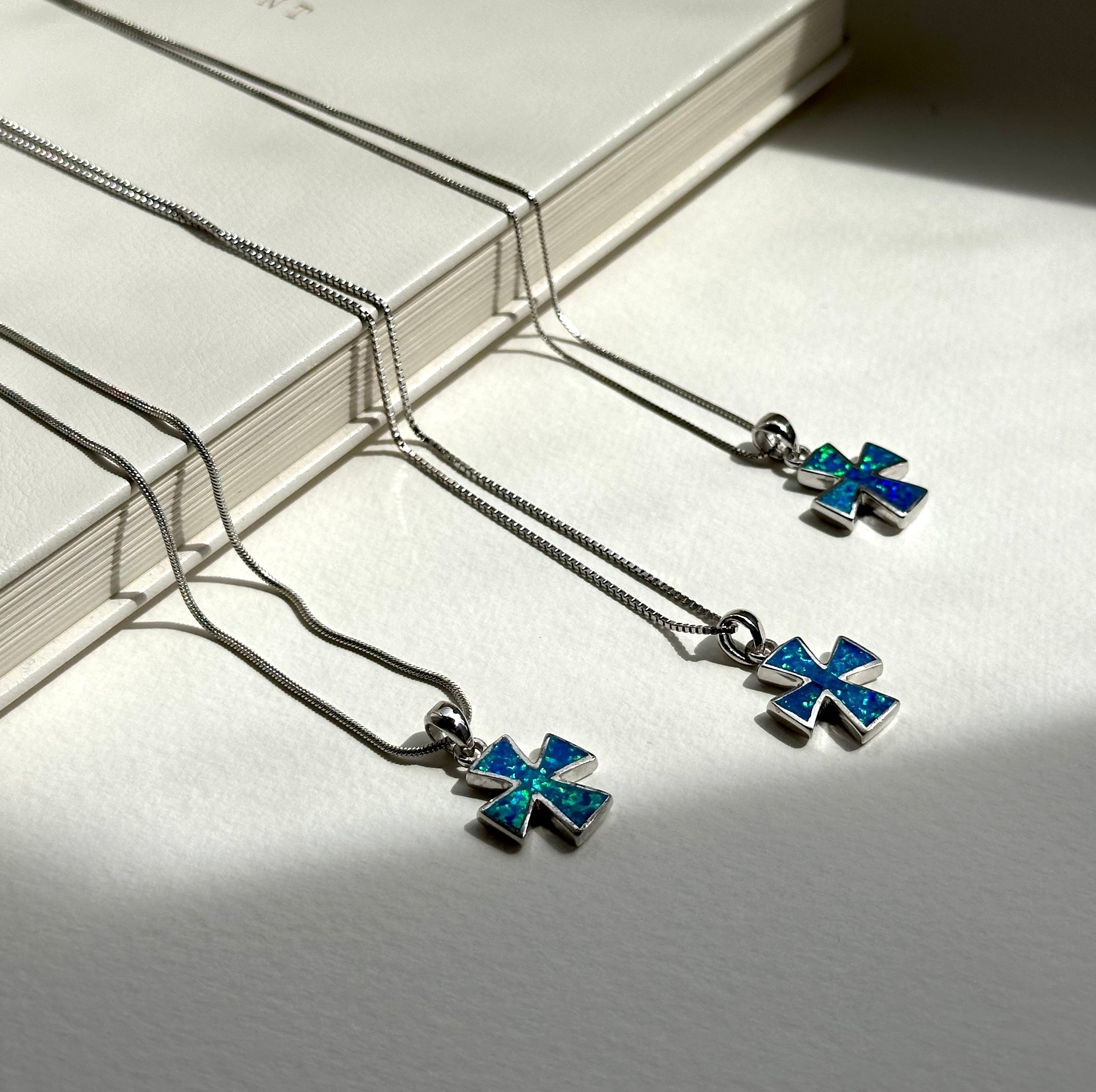 N13 [Simple silver jewelry with cross pattern] Opal 925 cross necklace