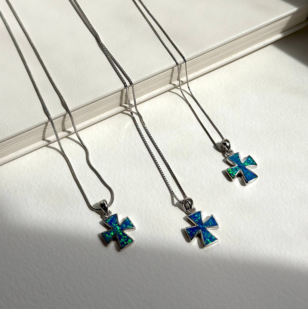 N13 [Simple silver jewelry with cross pattern] Opal 925 cross necklace