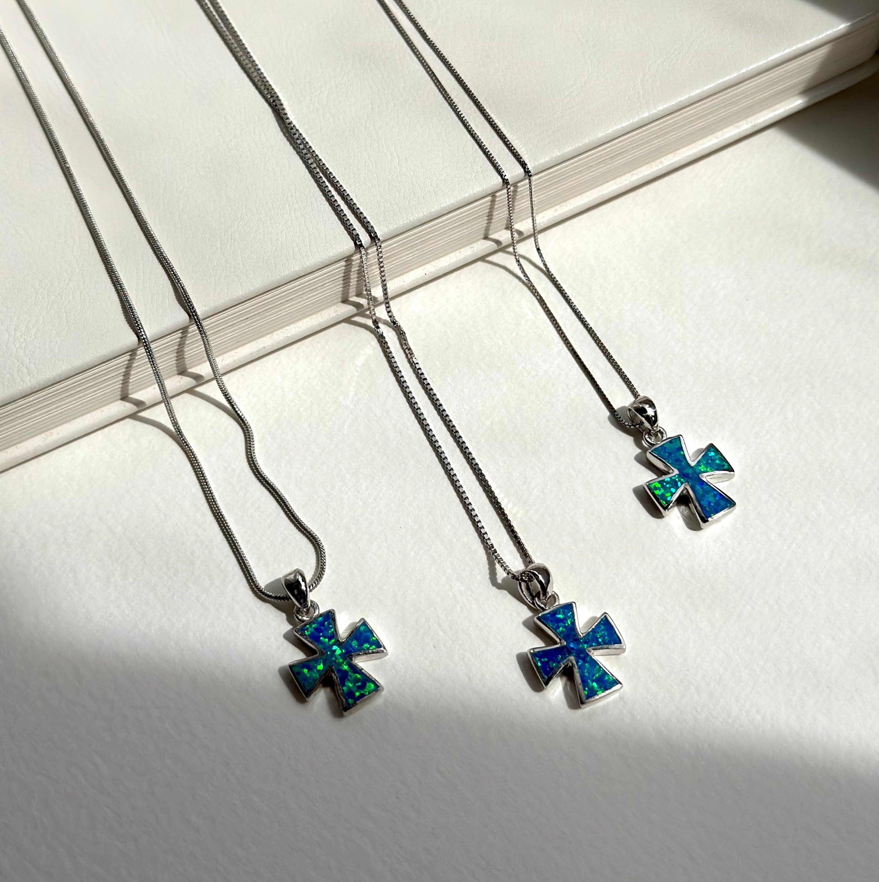 N13 [Simple silver jewelry with cross pattern] Opal 925 cross necklace