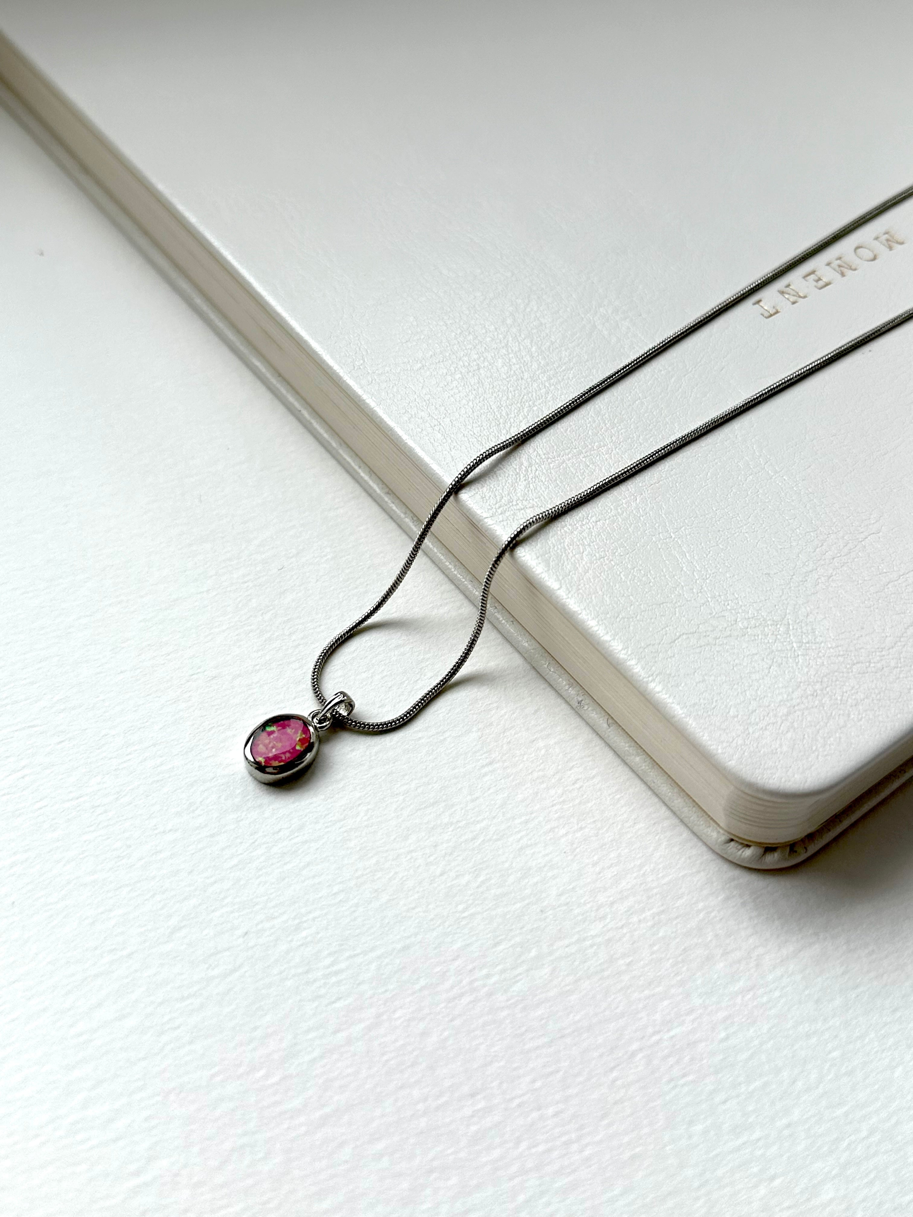 N16 [925 sterling silver necklace] Pink Opal goose egg 925 sterling silver necklace