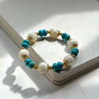 BS78【羅馬浮沙】白貝母馬蹄螺松石鍍金手鏈手串