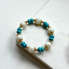 BS78【羅馬浮沙】白貝母馬蹄螺松石鍍金手鏈手串