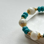 BS78【羅馬浮沙】白貝母馬蹄螺松石鍍金手鏈手串