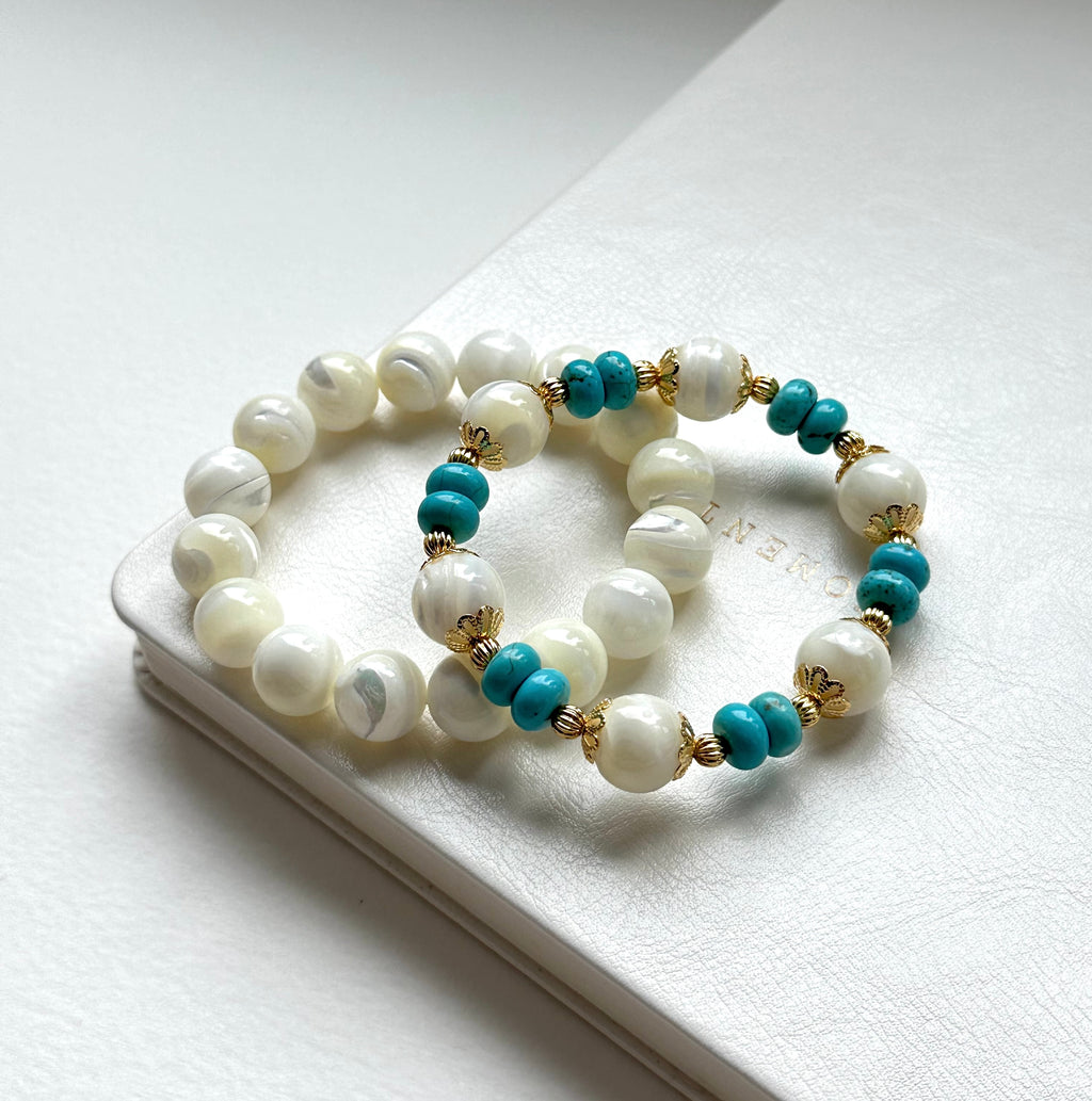 B57 白貝母馬蹄螺貝殼純珠手鏈手串