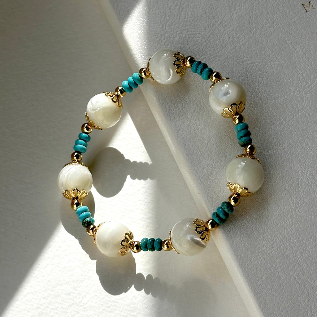 BS79【羅馬蔓貝】白貝母馬蹄螺|松石|鍍金手鏈手串