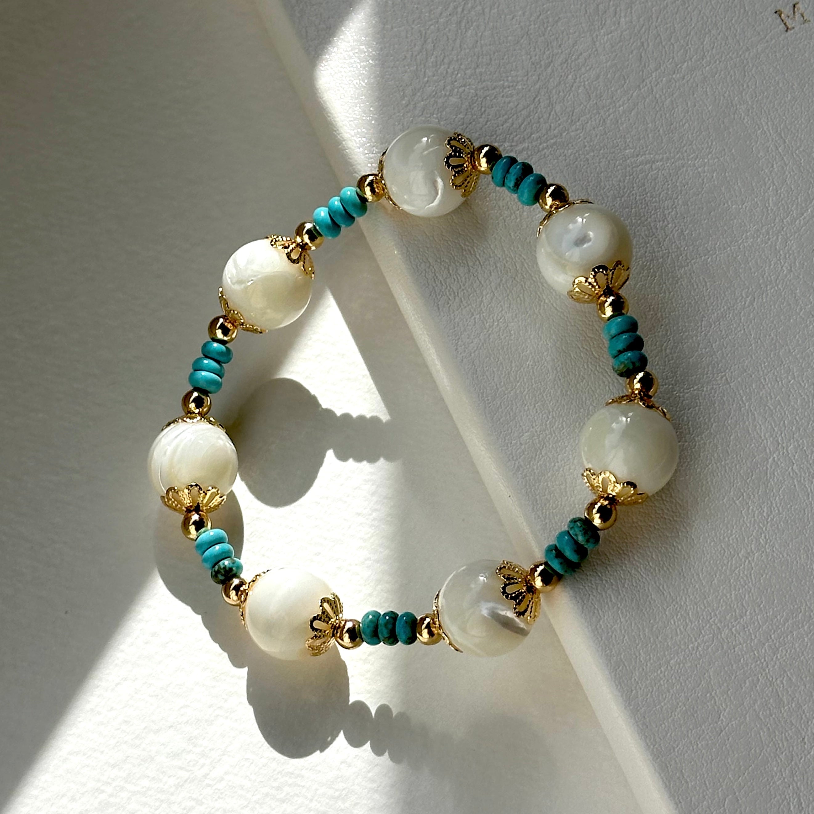 BS79【羅馬蔓貝】白貝母馬蹄螺|松石|鍍金手鏈手串