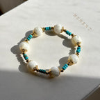 BS79【羅馬蔓貝】白貝母馬蹄螺|松石|鍍金手鏈手串