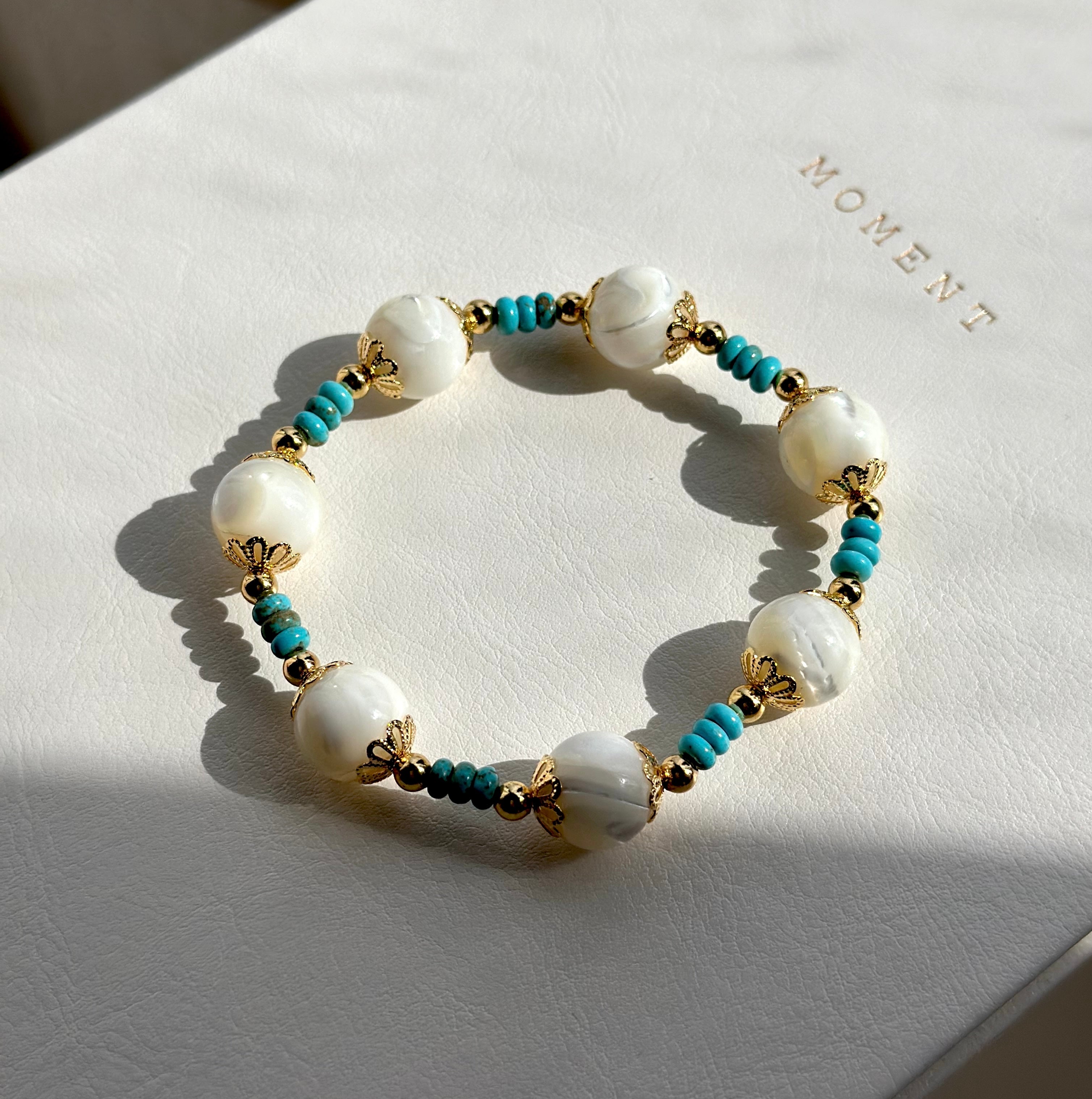 BS79【羅馬蔓貝】白貝母馬蹄螺|松石|鍍金手鏈手串