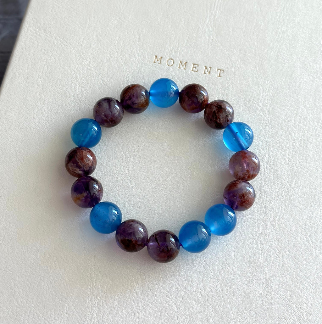 BS83 [On the road to the sea of wisteria flowers] Purple ghost sea blue agate bracelet