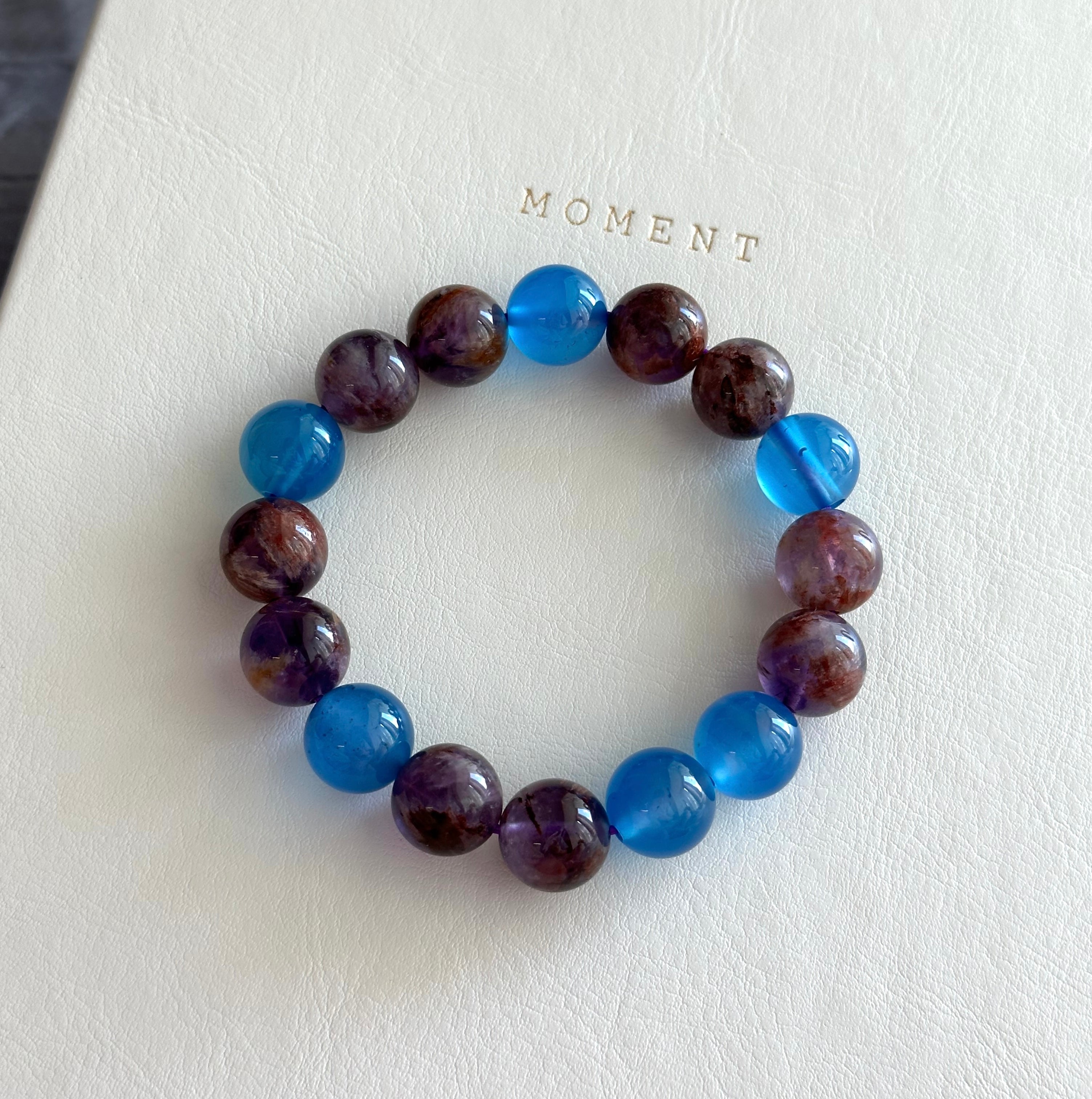 BS83 [On the road to the sea of wisteria flowers] Purple ghost sea blue agate bracelet