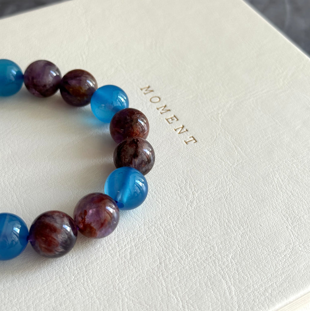 BS83 [On the road to the sea of wisteria flowers] Purple ghost sea blue agate bracelet