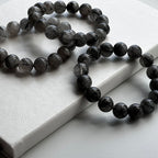B61 【Ink Depth】Black Rutilated Quartz Pure Bead Bracelet
