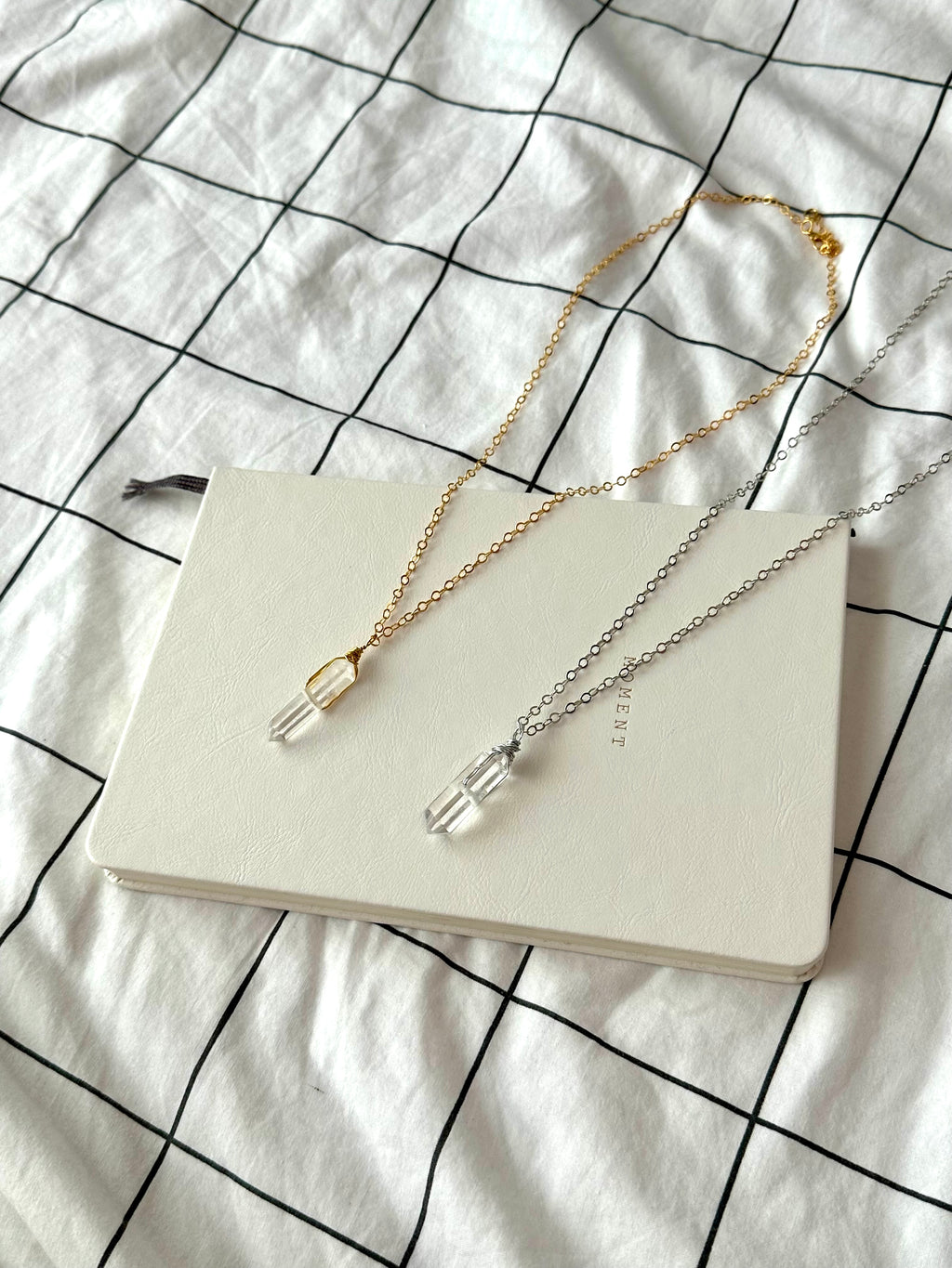 N19【Crystal Column】White Crystal Hexagonal Column Necklace
