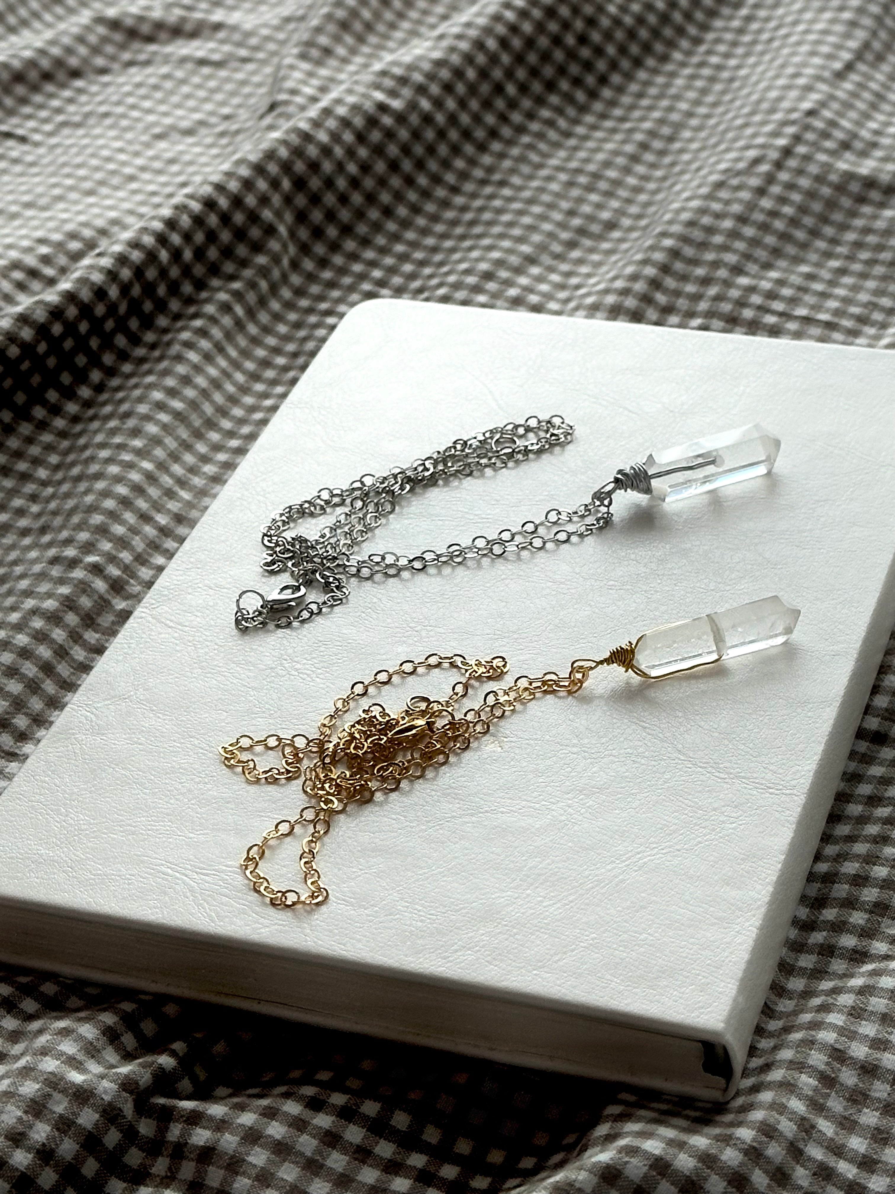 N19【Crystal Column】White Crystal Hexagonal Column Necklace