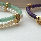 BS88【Double Ring】Pink quartz, green aventurine, amethyst, gold note, garnet, agate, white crystal, pearl gold-plated double ring bracelet