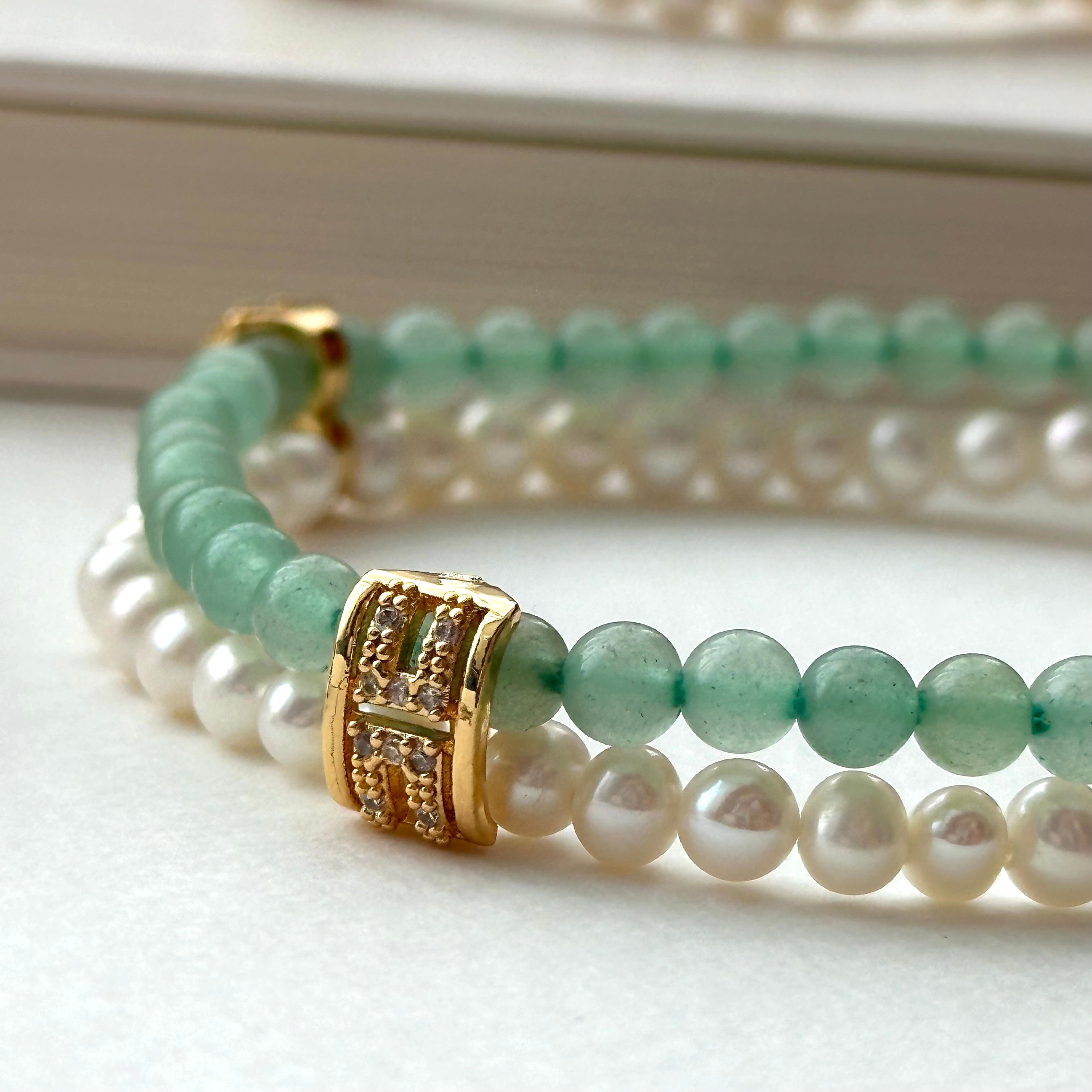 BS88【Double Ring】Pink quartz, green aventurine, amethyst, gold note, garnet, agate, white crystal, pearl gold-plated double ring bracelet