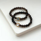 BS89 Smoky Quartz Blue and White Glass Cat Bracelet with Gold Plating (Blue/White Glass)