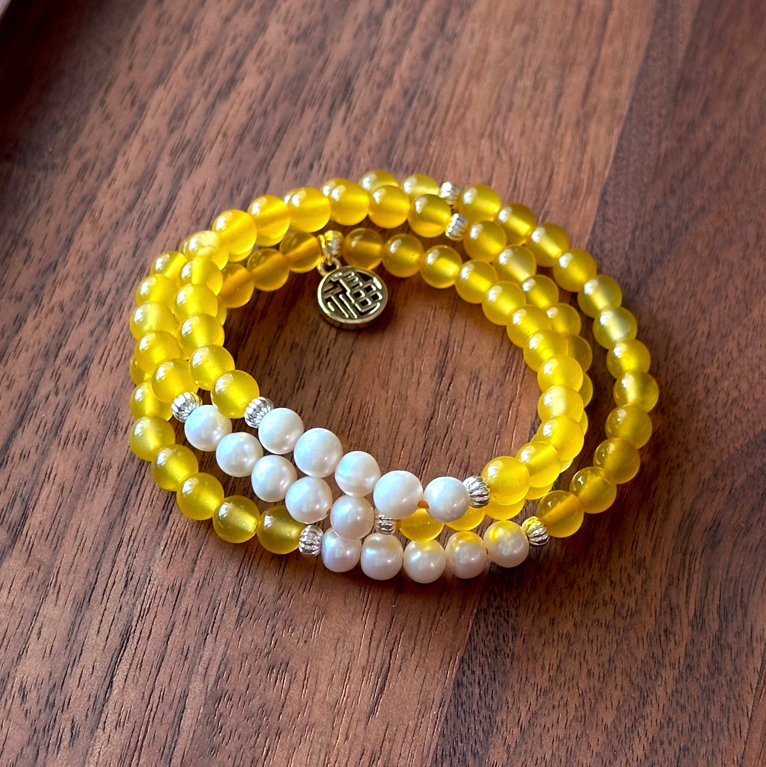 BS101【Three Rings】Yellow Agate | Freshwater Pearl | Gold-plated Three Ring Thin Bracelet Bracelet Can Be Used As Necklace