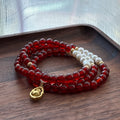 BS100 [three rings] red agate | freshwater pearl | gold-plated three-ring thin bracelet can be used as a necklace