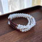 BS103 [three rings] white agate | garnet | gold-plated three-ring thin bracelet can be used as a necklace