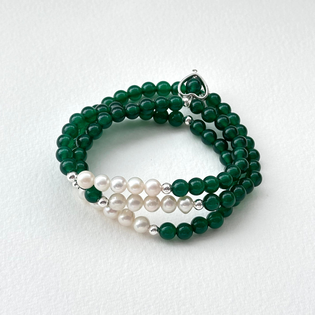 BS102 [Three Rings • Forest Guardian] Green Agate | Freshwater Pearl | Gold-plated Three-Circle Thin Bracelet Bracelet Can Be Used As Necklace