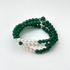 BS102 [Three Rings • Forest Guardian] Green Agate | Freshwater Pearl | Gold-plated Three-Circle Thin Bracelet Bracelet Can Be Used As Necklace