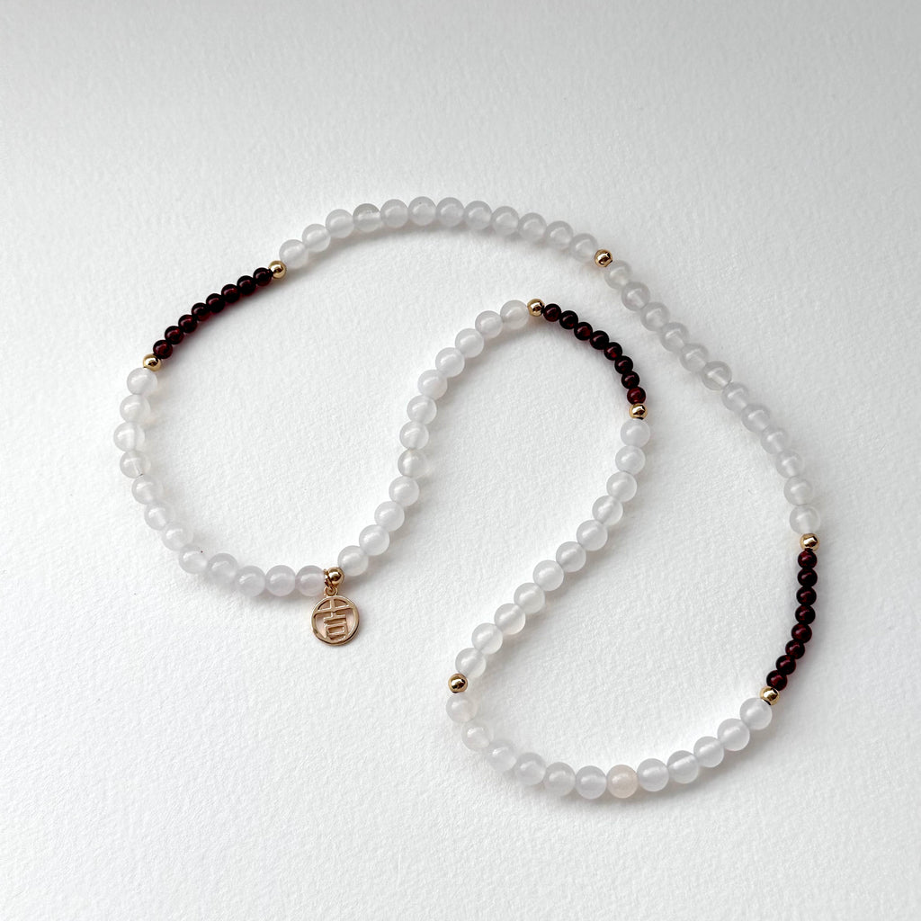 BS103 [three rings] white agate | garnet | gold-plated three-ring thin bracelet can be used as a necklace