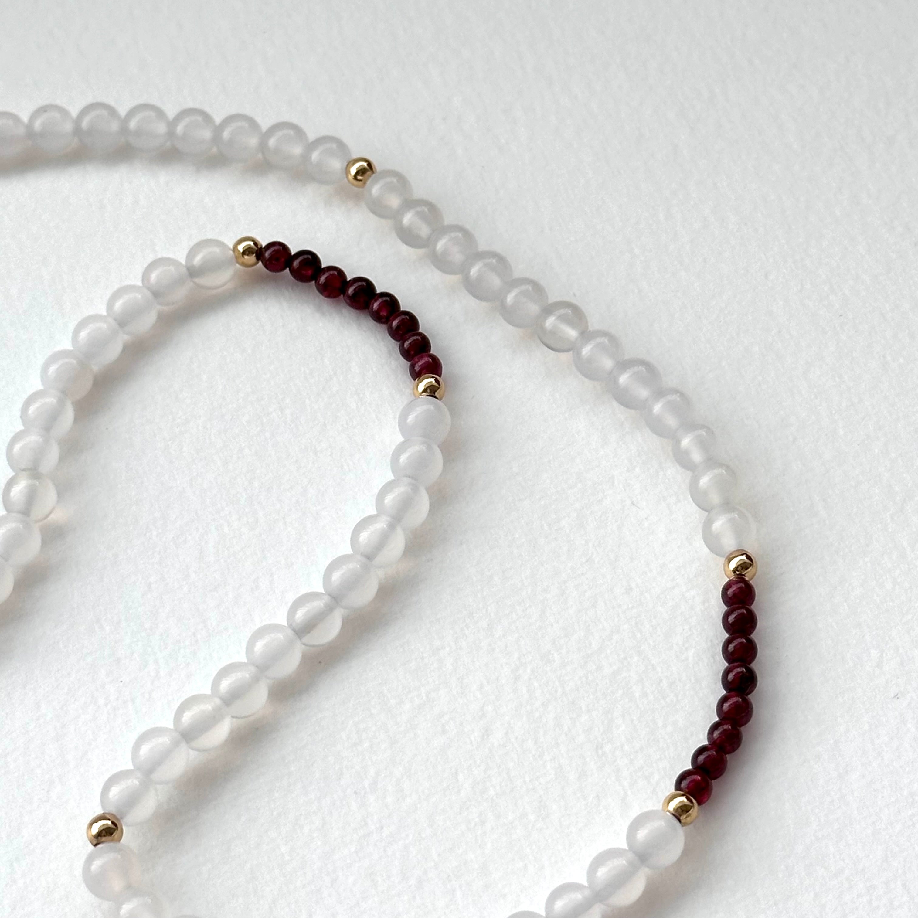 BS103 [three rings] white agate | garnet | gold-plated three-ring thin bracelet can be used as a necklace