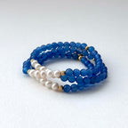 BS99【Three Rings】Blue Agate|Freshwater Pearl|Gold-plated Three Ring Thin Bracelet