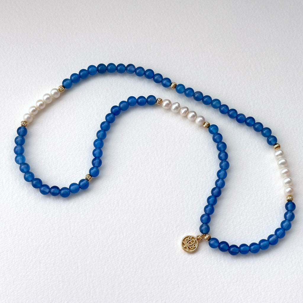 BS99【Three Rings】Blue Agate|Freshwater Pearl|Gold-plated Three Ring Thin Bracelet