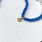 BS99【Three Rings】Blue Agate|Freshwater Pearl|Gold-plated Three Ring Thin Bracelet