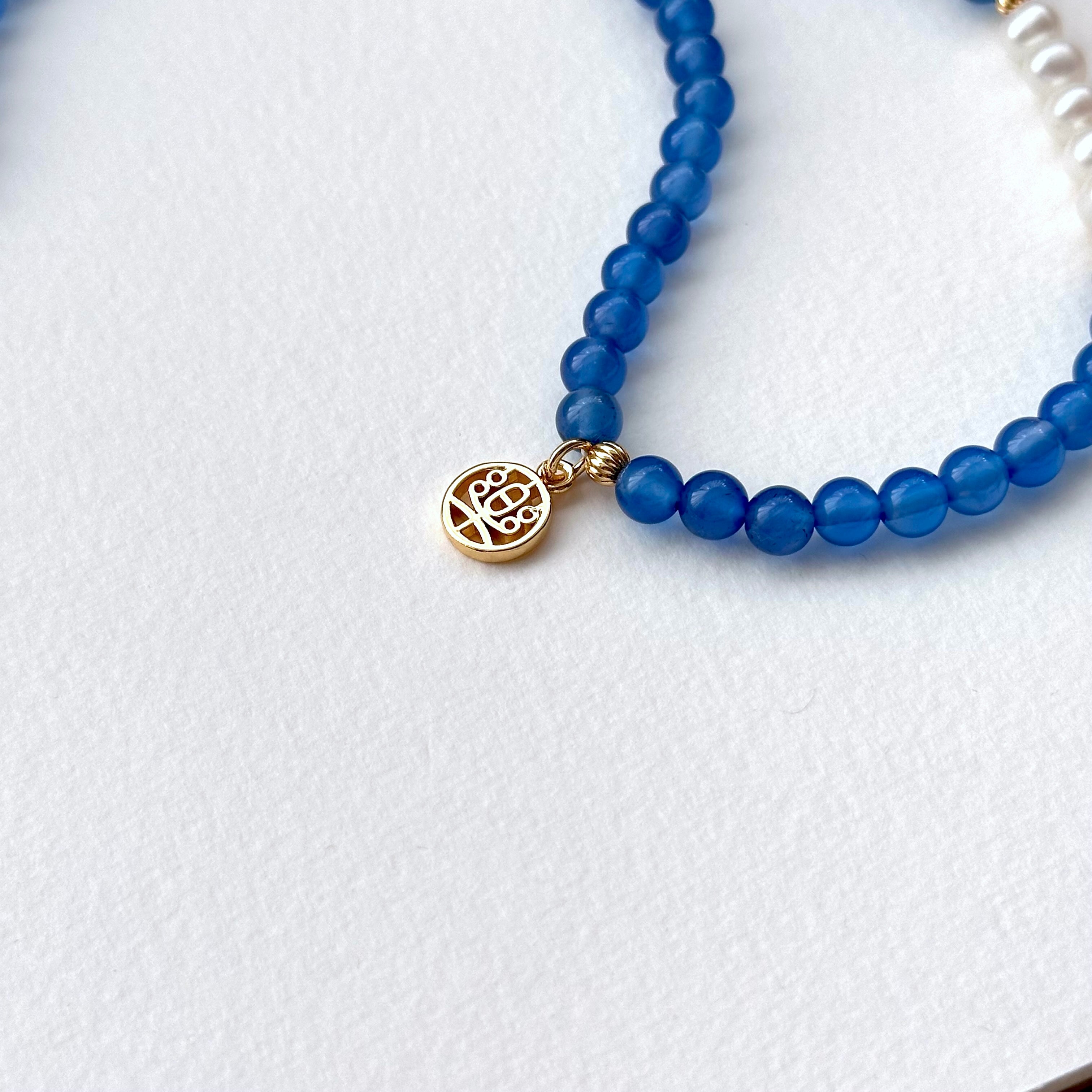 BS99【Three Rings】Blue Agate|Freshwater Pearl|Gold-plated Three Ring Thin Bracelet