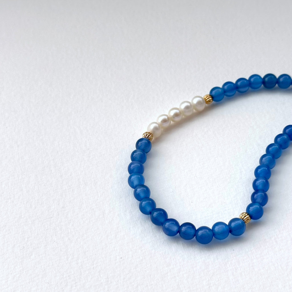BS99【Three Rings】Blue Agate|Freshwater Pearl|Gold-plated Three Ring Thin Bracelet