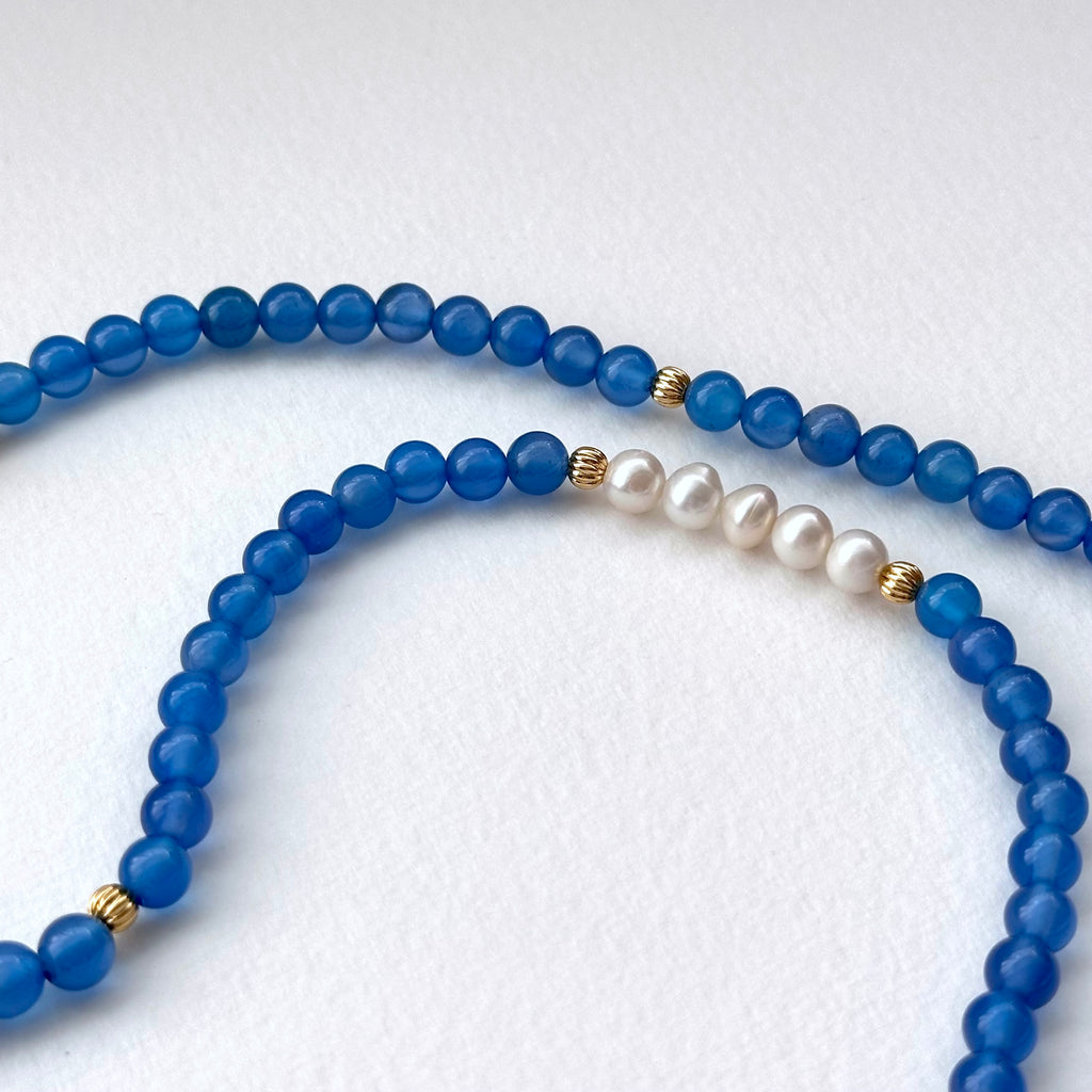 BS99【Three Rings】Blue Agate|Freshwater Pearl|Gold-plated Three Ring Thin Bracelet