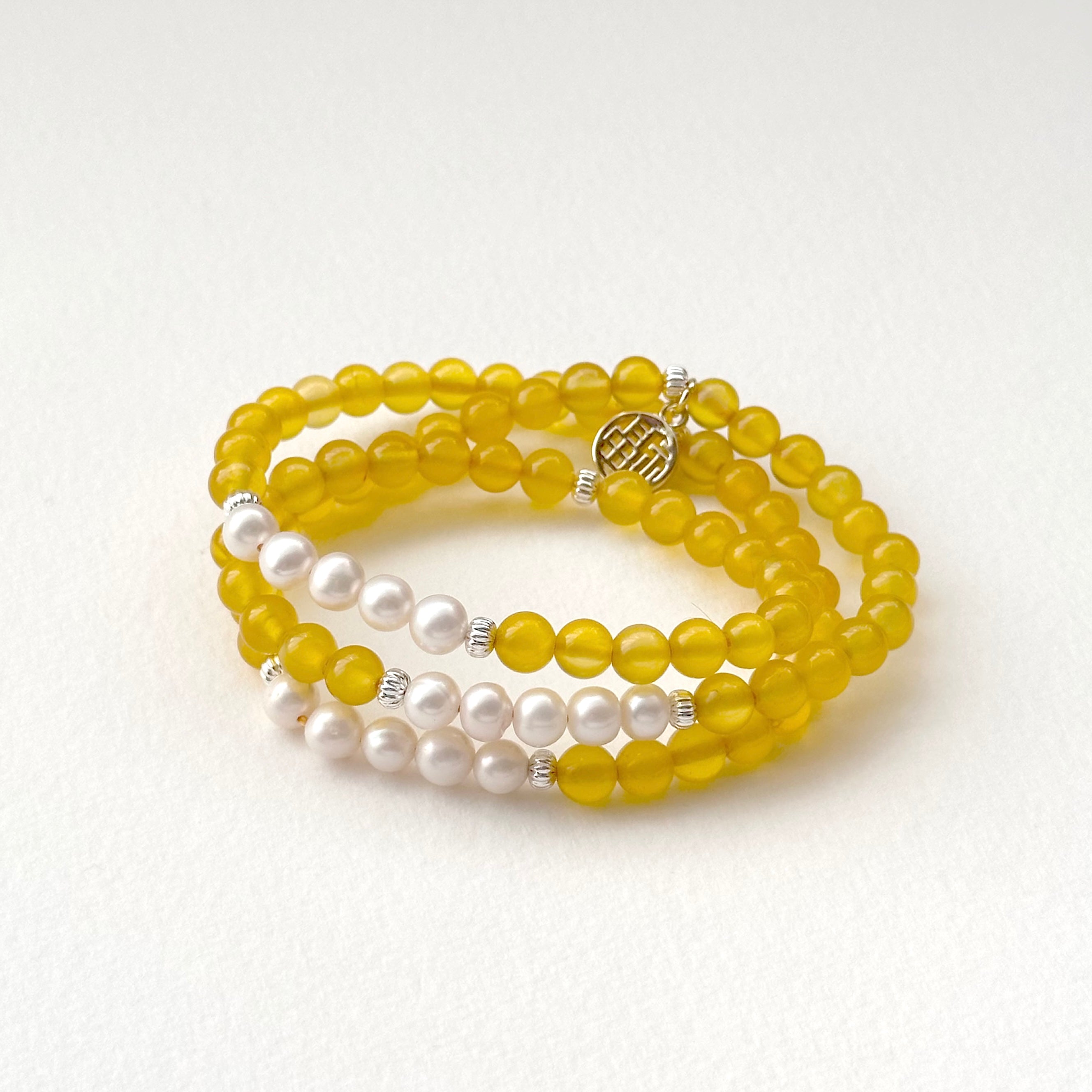 BS101【Three Rings】Yellow Agate | Freshwater Pearl | Gold-plated Three Ring Thin Bracelet Bracelet Can Be Used As Necklace