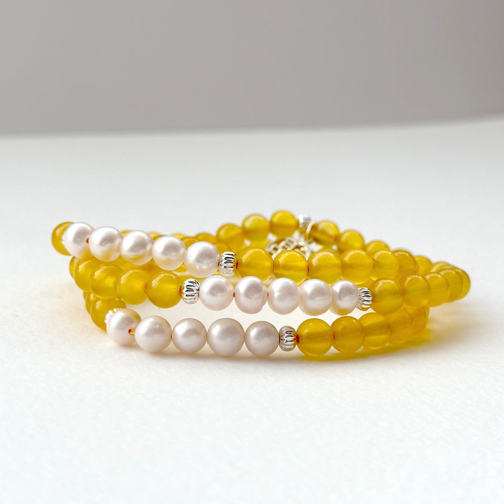 BS101【Three Rings】Yellow Agate | Freshwater Pearl | Gold-plated Three Ring Thin Bracelet Bracelet Can Be Used As Necklace