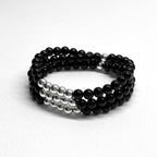 BS105【三環】黑瑪瑙|鍍銀三圈細手鏈手串 可當頸鏈項鏈