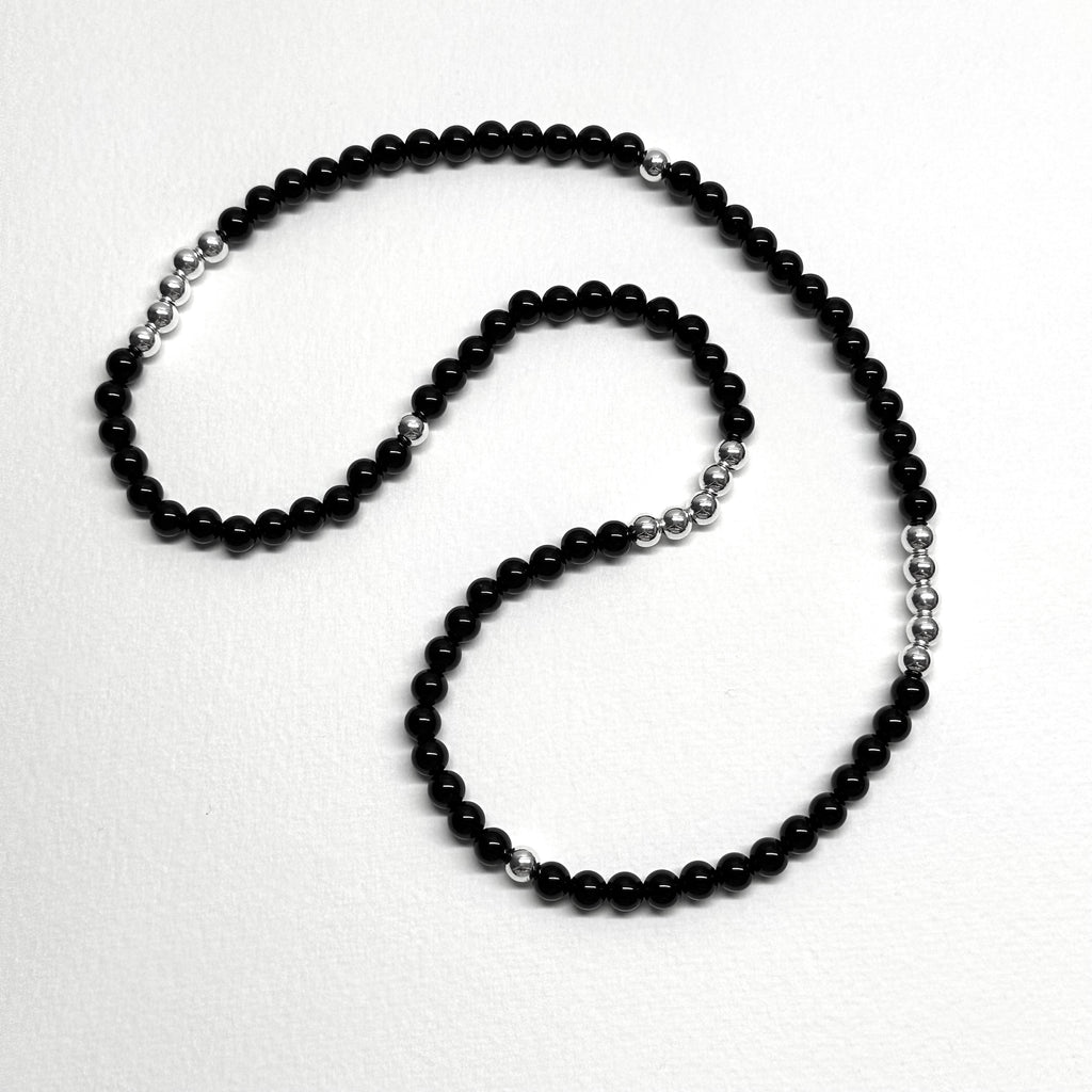 BS105【三環】黑瑪瑙|鍍銀三圈細手鏈手串 可當頸鏈項鏈