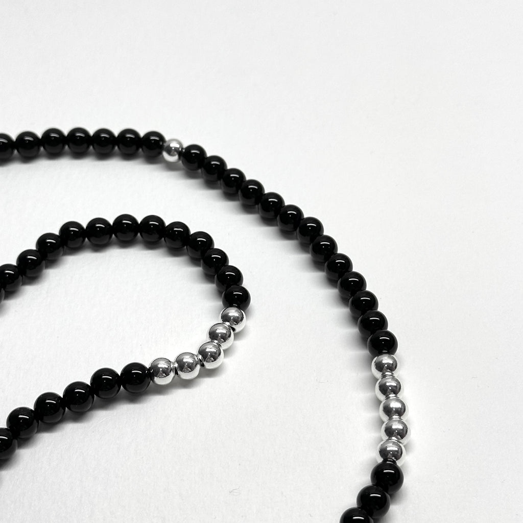BS105【三環】黑瑪瑙|鍍銀三圈細手鏈手串 可當頸鏈項鏈