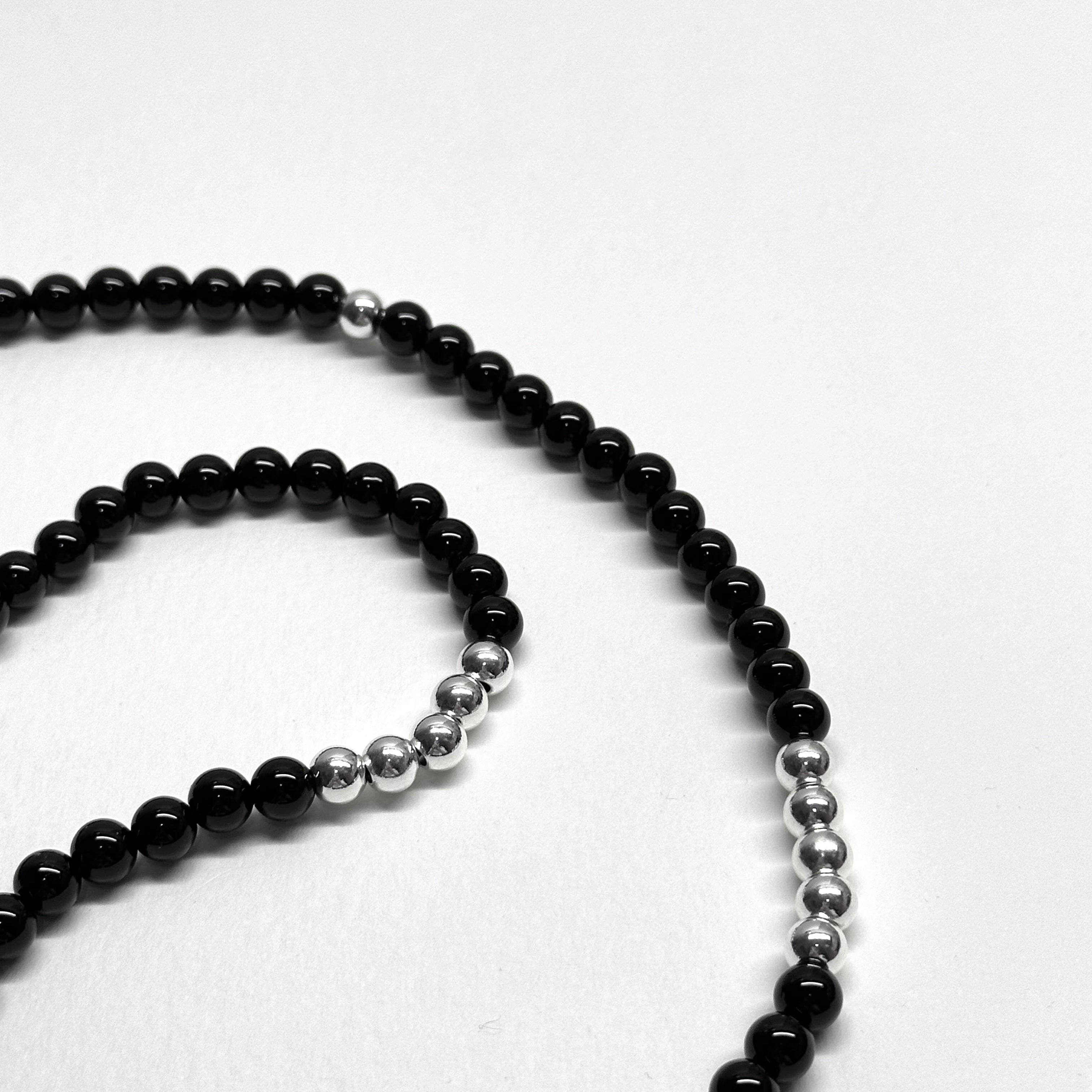 BS105【三環】黑瑪瑙|鍍銀三圈細手鏈手串 可當頸鏈項鏈