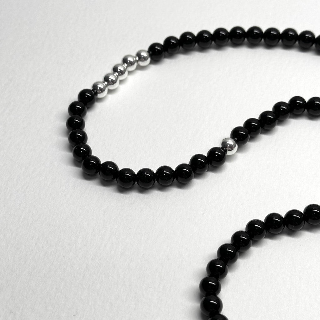 BS105【三環】黑瑪瑙|鍍銀三圈細手鏈手串 可當頸鏈項鏈