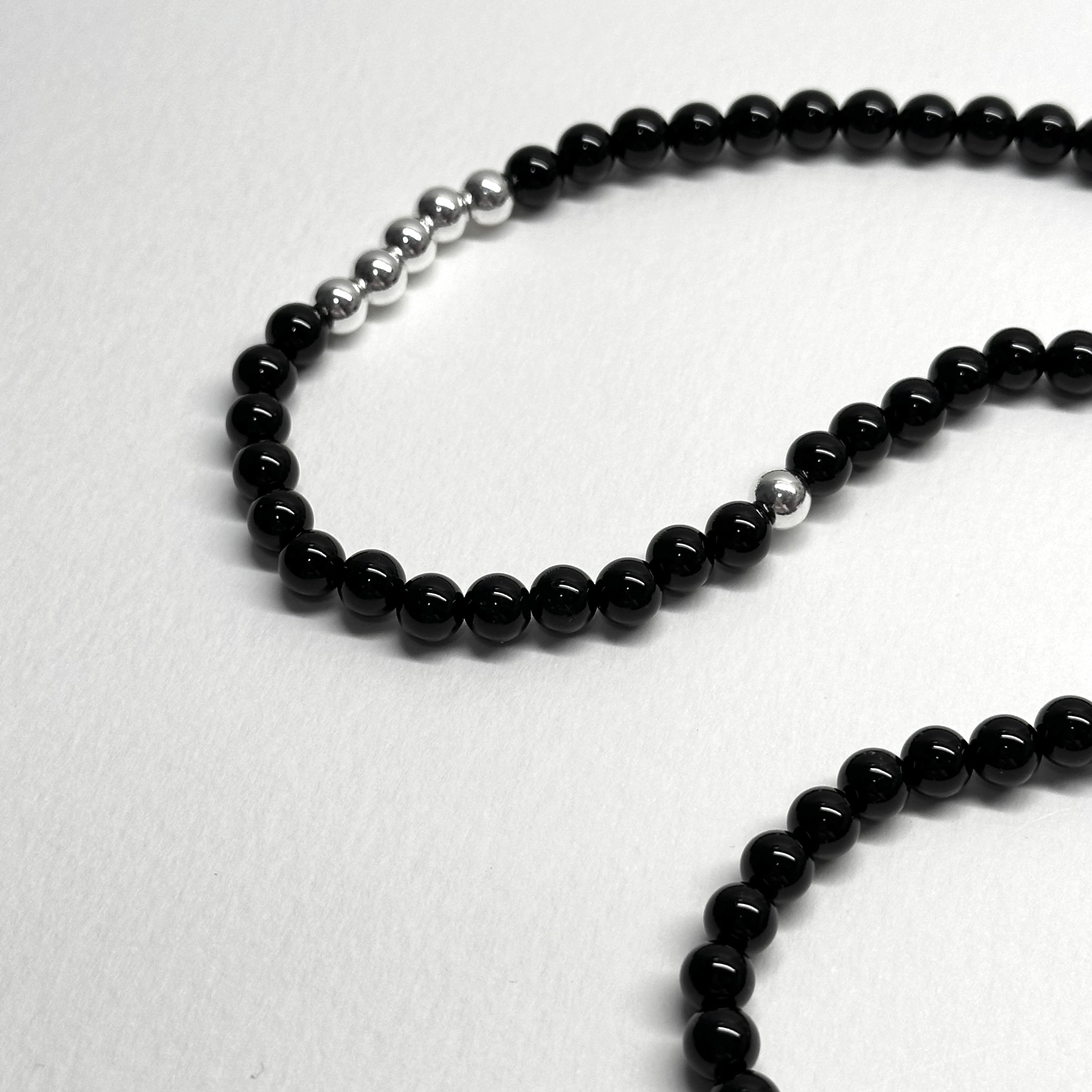 BS105【三環】黑瑪瑙|鍍銀三圈細手鏈手串 可當頸鏈項鏈