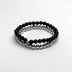 BS107【雙環】黑瑪瑙|鍍銀雙圈細手鏈手串